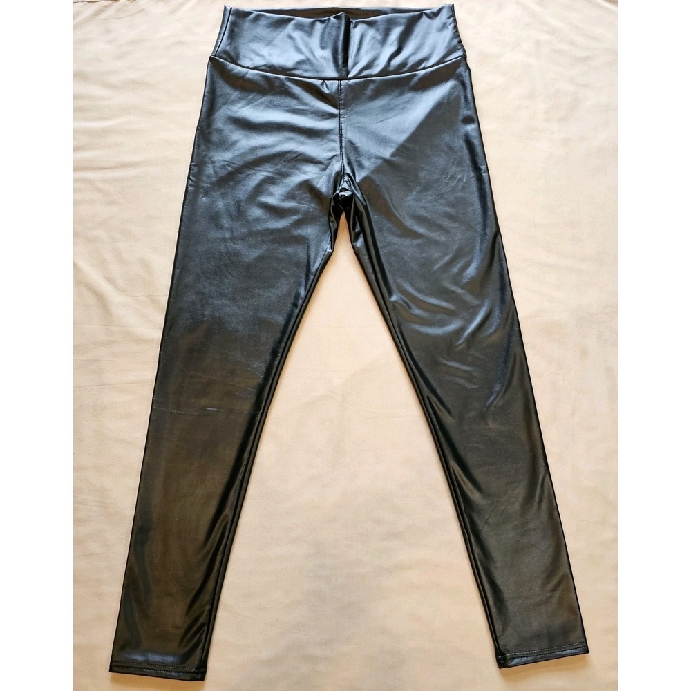 Tagoo All For Leather Faux Leather Fleece Lined Leggings Black Size Large‎ NWT